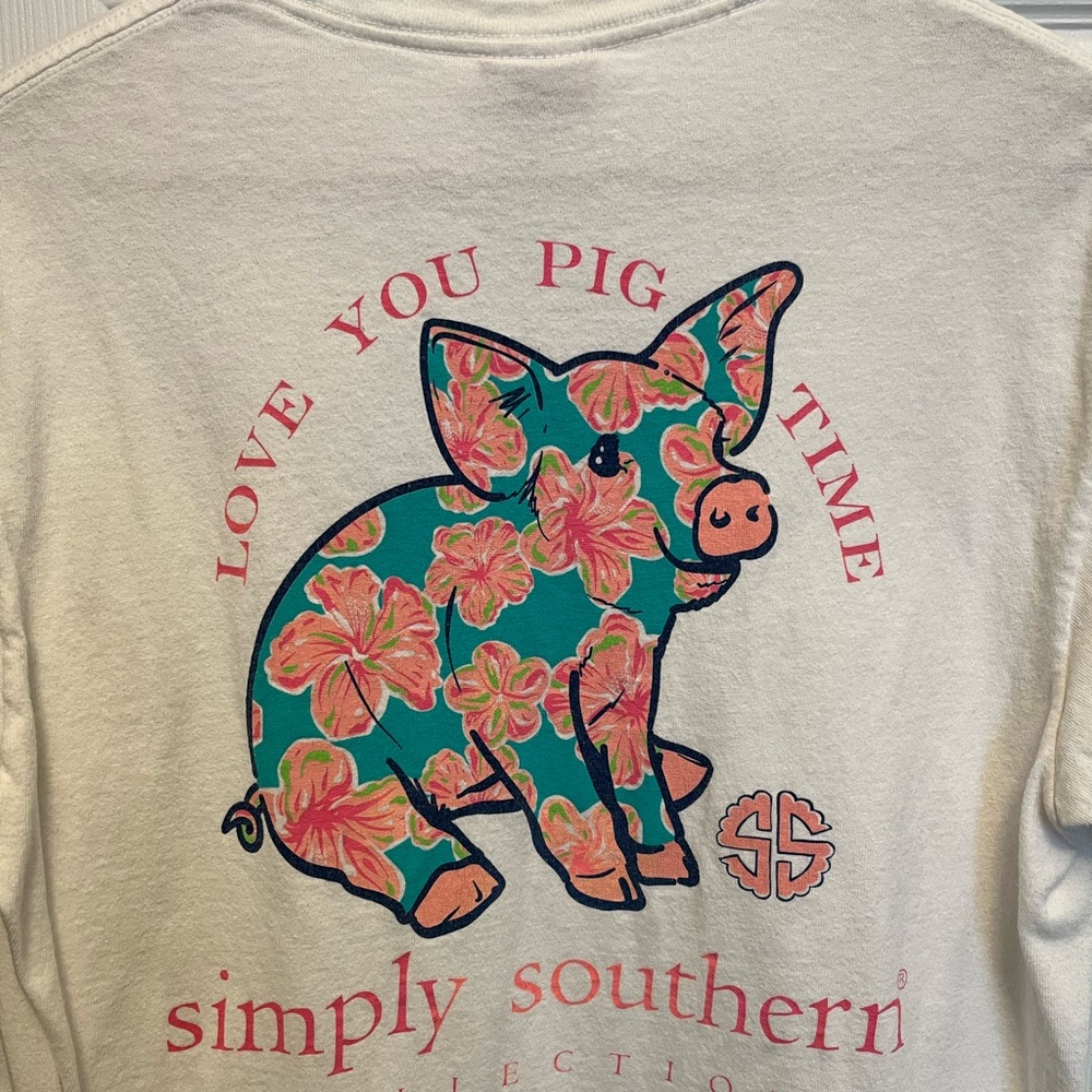 Simply Southern Cream and Pink Long Sleeve Tee